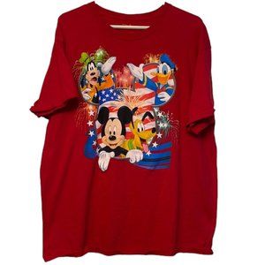 Disney Mickey Friends Independence Patriotic Red Graphic Shirt Size XL EUC #4516